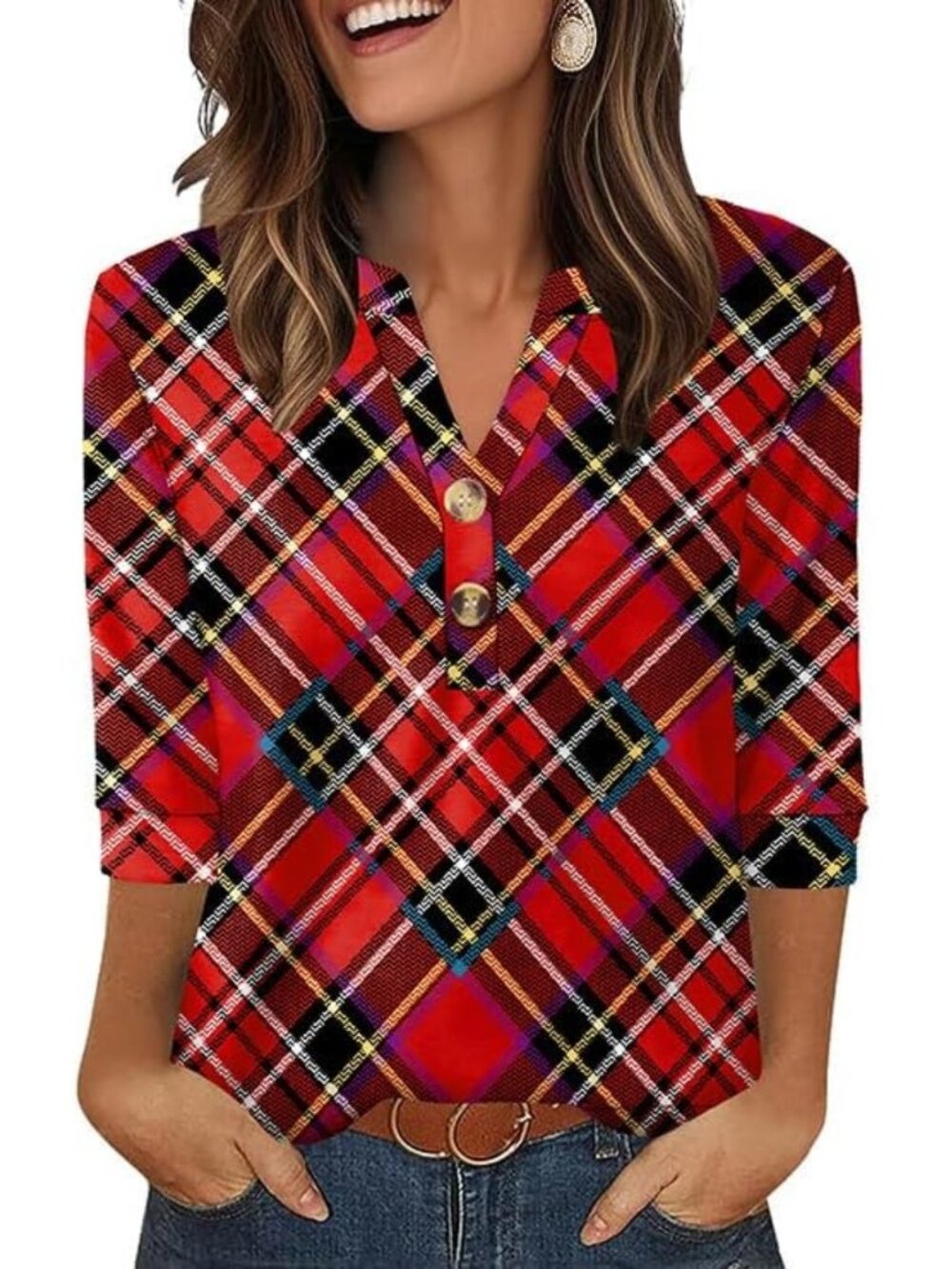 Chic 3/4 Sleeve Henley Tops for Women - Stylish Summer Outfits & Fashion Shirts